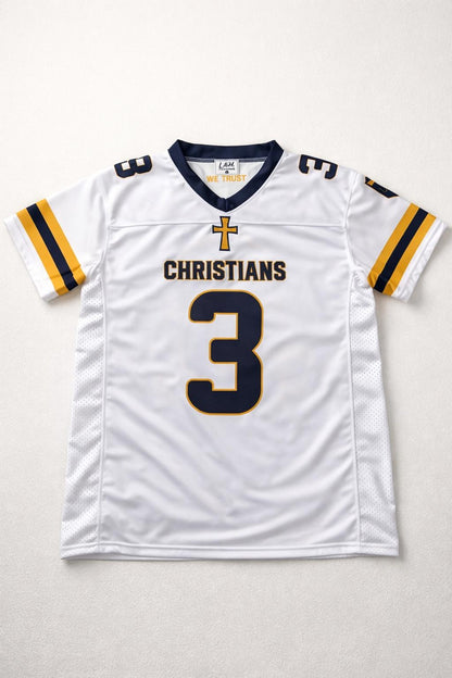 White sports jersey with number 3 and word 'Christians' on a white background