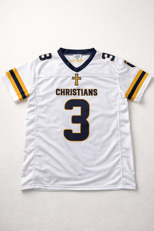 White sports jersey with number 3 and word 'Christians' on a white background