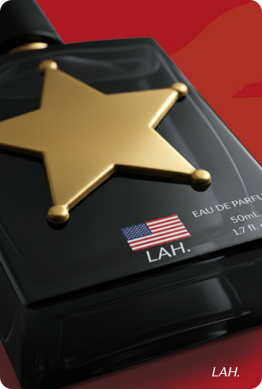 Star sheriff perfume by LAH.
Luxury perfume bottle.