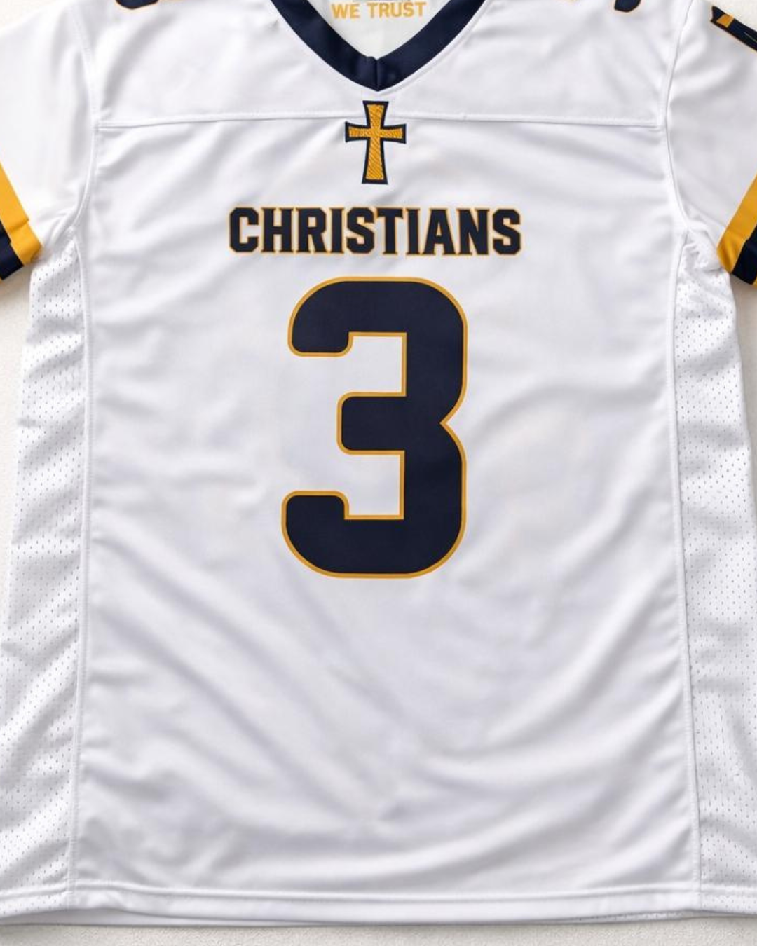 White sports jersey with number 3 and word 'Christians'