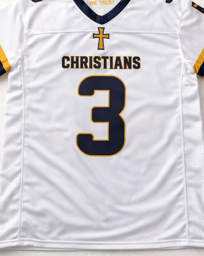 White sports jersey with number 3 and word 'Christians'
